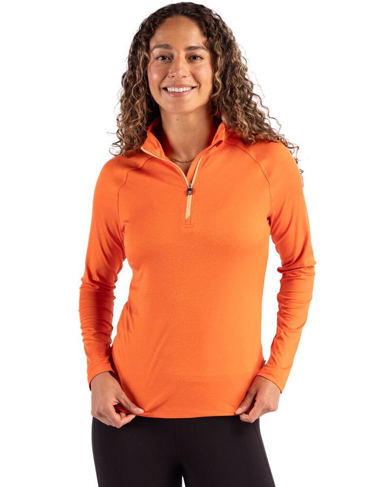 截断機アンドうしろ側 レディース トップス プルオーバー Cutter \u0026 Buck Coastlinepicomfort Recycled Womens 1/4 Zip Orange オレンジ色