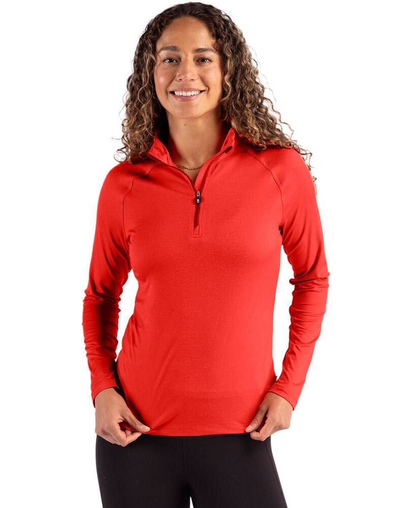 截断機アンドうしろ側 レディース トップス プルオーバー Cutter \u0026 Buck Coastlinepicomfort Recycled Womens 1/4 Zip Red 赤いこと