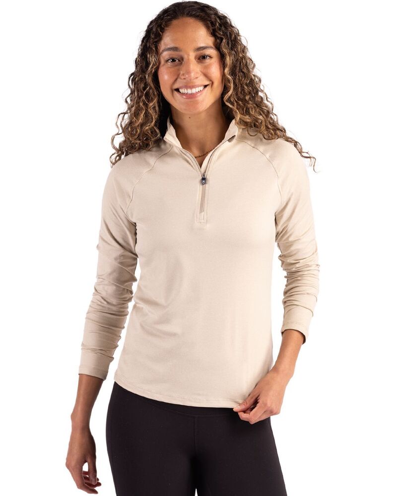 截断機アンドうしろ側 レディース トップス プルオーバー Cutter \u0026 Buck Coastlinepicomfort Recycled Womens 1/4 Zip Wheat