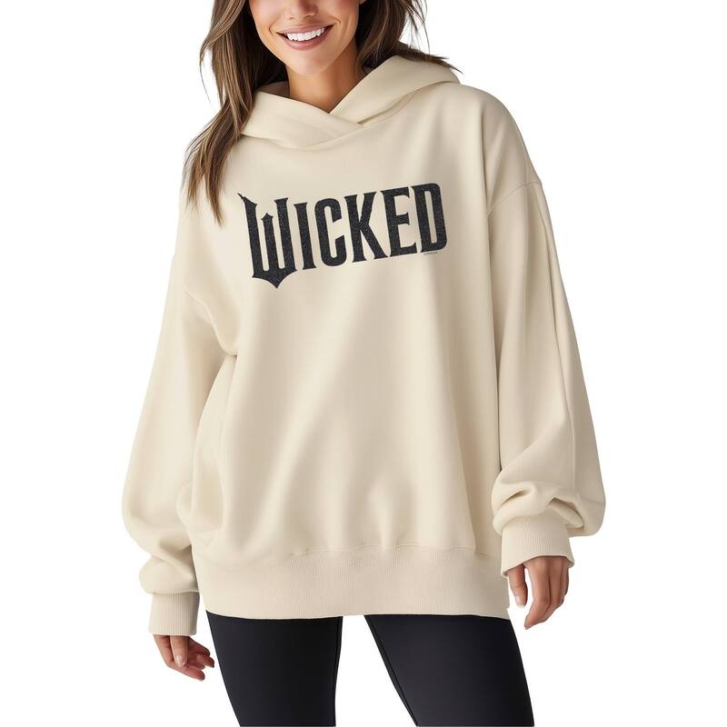 アニメキャラクター レディース トップス Tシャツ スウェット ロゴ フリース パーカー Licensed Character Women's Wicked Black Glitter Logoversized Fleece Hoodie Sweatshirt Cream クリーム