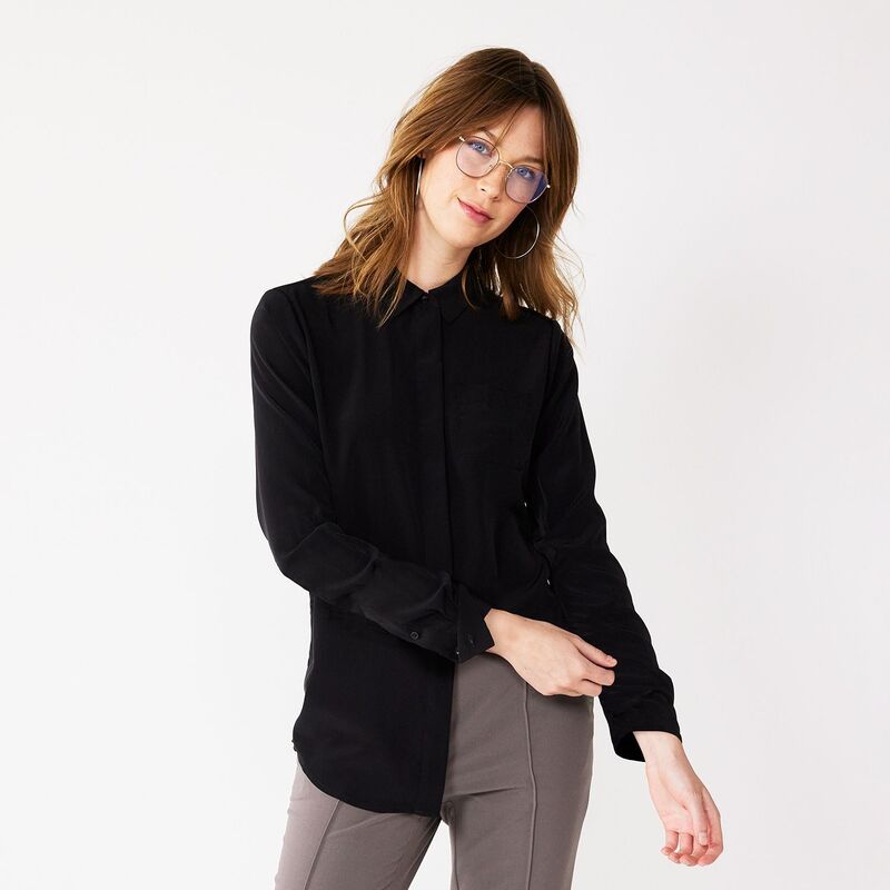 ナインウェスト レディース トップス シャツ ボタンダウン Women's Nine West Drapey Button Down Shirt Black ブラック