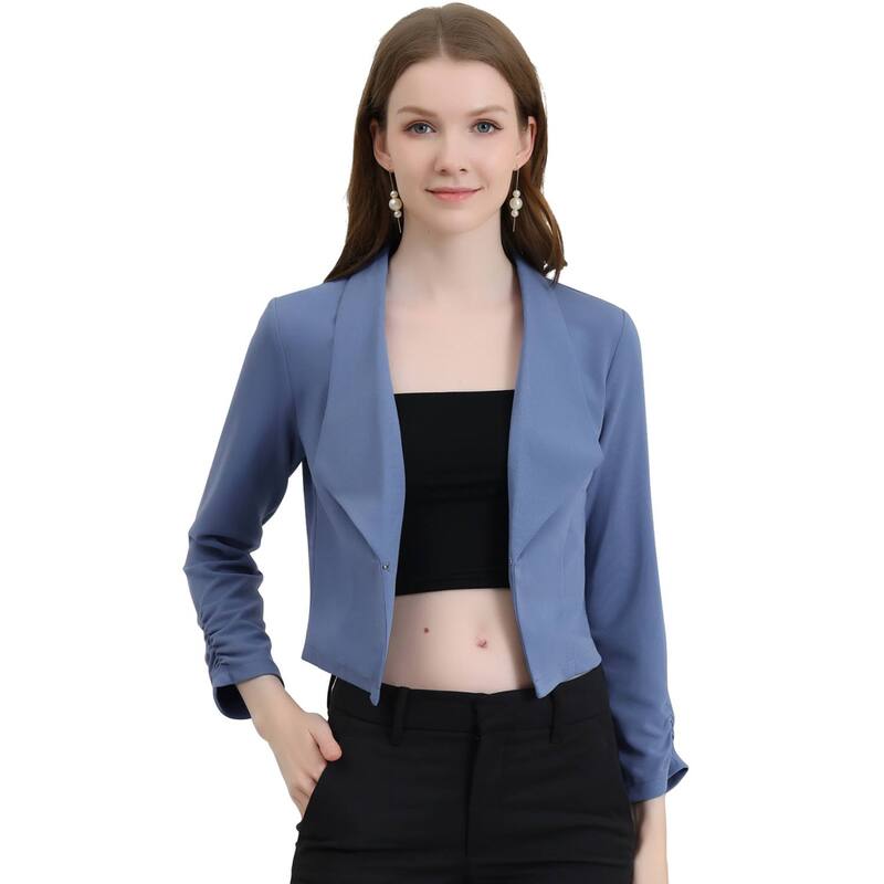 アレグラ ケー レディース アウター 上衣・上衣 クロップド スポーツジャケット ALLEGRA K Women\u0027s Cropped Notched Lapelong Sleeve Blazer Blue Grey 薄墨色