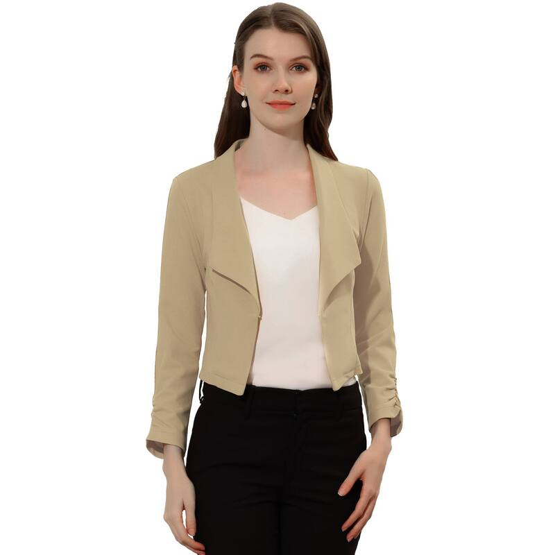 アレグラ ケー レディース アウター ジャケット・ブルゾン クロップド ブレザー ALLEGRA K Women's Cropped Notched Lapelong Sleeve Blazer Khaki カーキ