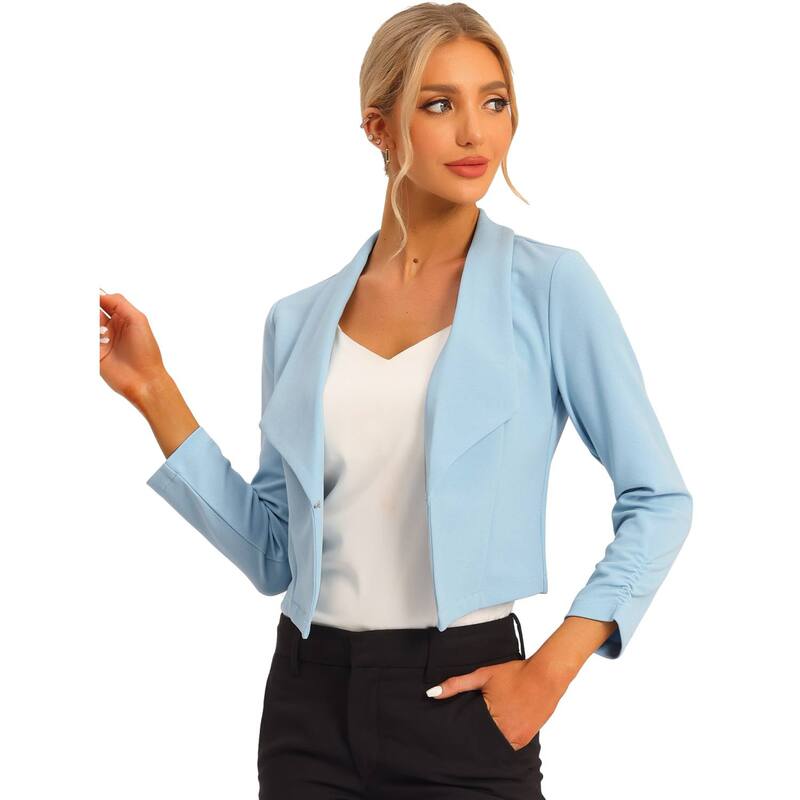 アレグラ ケー レディース アウター 上衣・上衣 クロップド スポーツジャケット ALLEGRA K Women\u0027s Cropped Notched Lapelong Sleeve Blazer Light Blue 青み