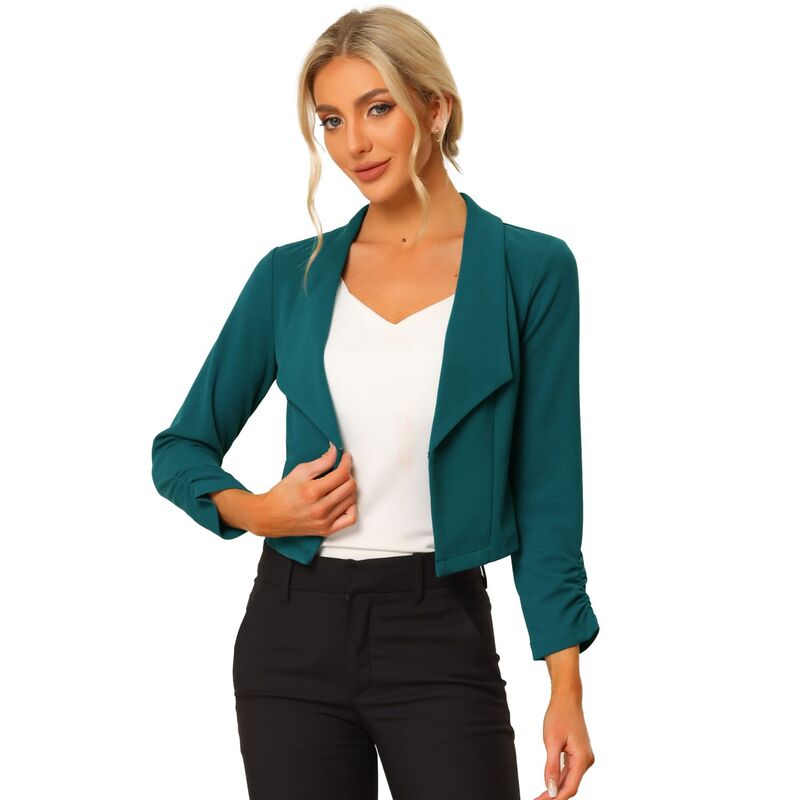 アレグラ ケー レディース アウター ジャケット・ブルゾン クロップド ブレザー ALLEGRA K Women's Cropped Notched Lapelong Sleeve Blazer Peacock Blue ブルー