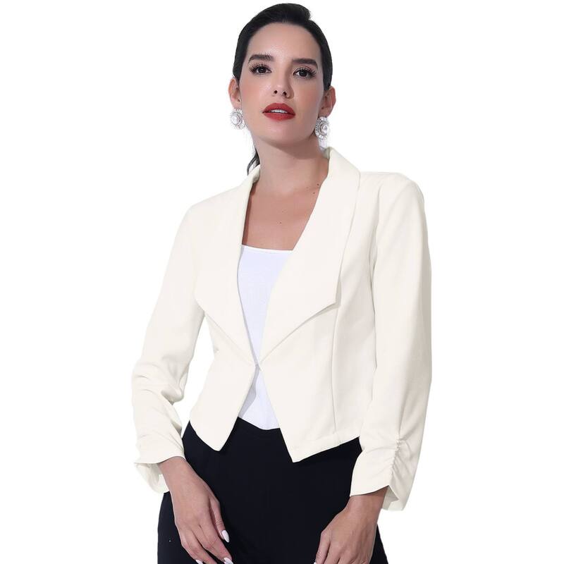 アレグラ ケー レディース アウター ジャケット・ブルゾン クロップド ブレザー ALLEGRA K Women's Cropped Notched Lapelong Sleeve Blazer White ホワイト｜ReVida 店