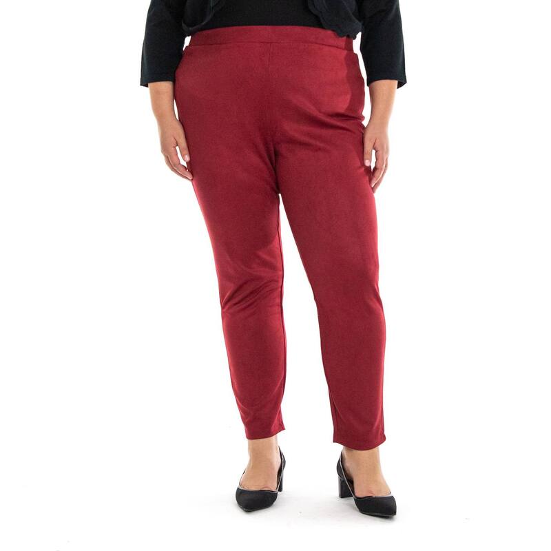 ニナレオナルド レディース ボトムス カジュアルパンツ プラスサイズ スキューバ スエード Plusize Nina Leonard Scuba Faux-Suede Pants Crimson クリムゾン|ReVida 店