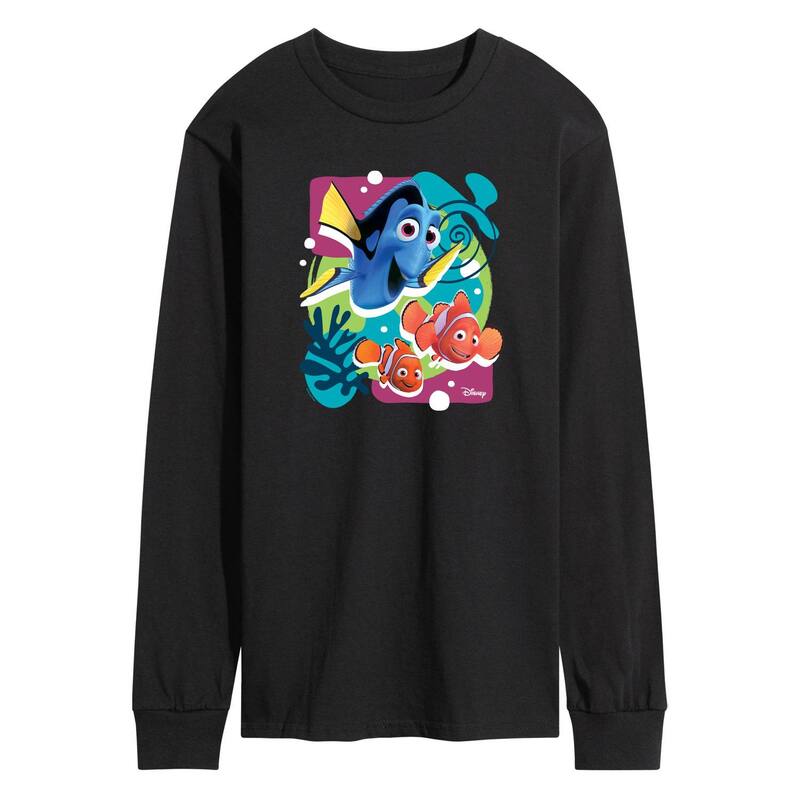 ウォルトディズニー ピクサー メンズ トップス ティーシャツ グラフィック Disney / Pixar ’ s Finding Nemo Men\u0027s Group Long Sleeve Graphic Tee Black 黒いこと Tシャツ・カットソー-メンズファッション