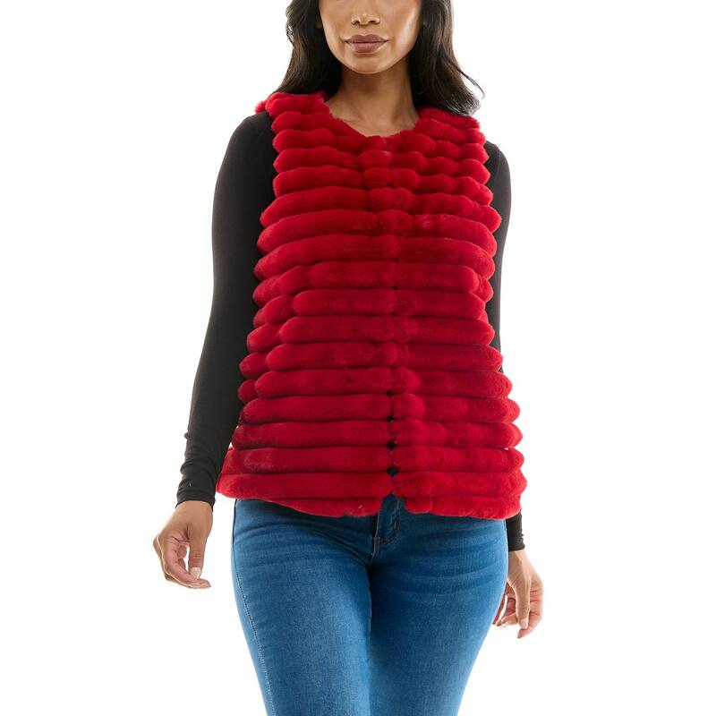 ニナレオナルド レディース アウター ジャケット・ブルゾン ベスト Women's Nina Leonard Horizontal Faux Fur Vest Red レッド