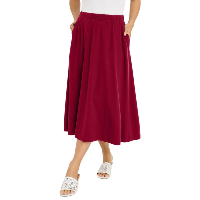 ジェシカロンドン レディース ボトムスカート プラスサイズ ミディ Jessica London Women's Plusize Soft Ease Midi Skirt Rich Burgundy バーガンディ