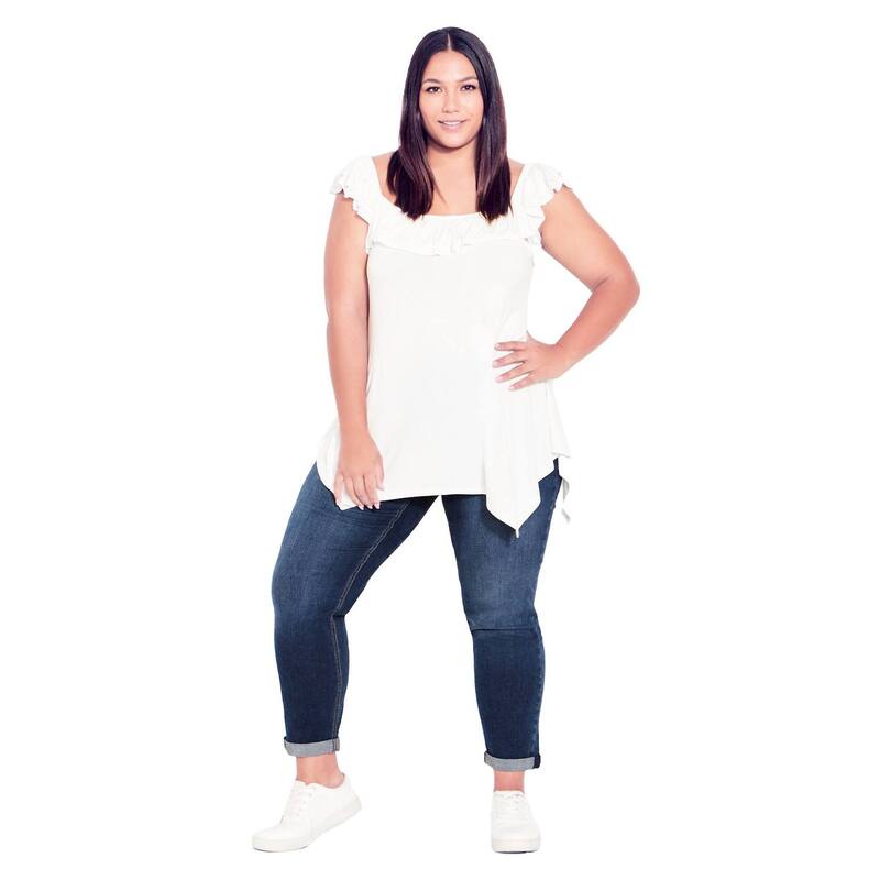 アベニュー レディース ボトムス デニムパンツ プラスサイズ プチ Avenue Women's Plusize Petite Denim Girlfriend Stretch Jean Mid Wash デニム｜ReVida 店