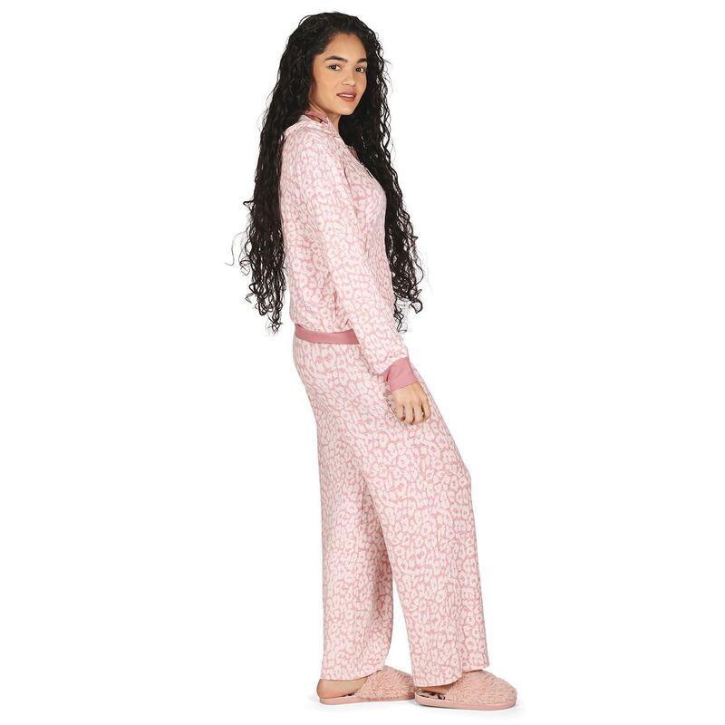 メモイ レディース トップス Tシャツ プリント パーカー MeMoi Women's Allover Leopard Print Drawstring Zippered Hoodie Pink ピンク