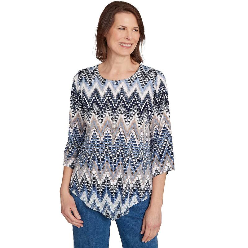アルフレッド ダナー レディース トップス Tシャツ プリント Women's Alfredunner Puff Printextured Chevron Top Navy ネイビー