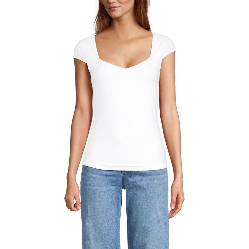 ランズエンド レディース トップス Tシャツ キャップ ニット Lands' End Cap Sleeve Tugless Double Layer Sweetheart Knitop White ホワイト