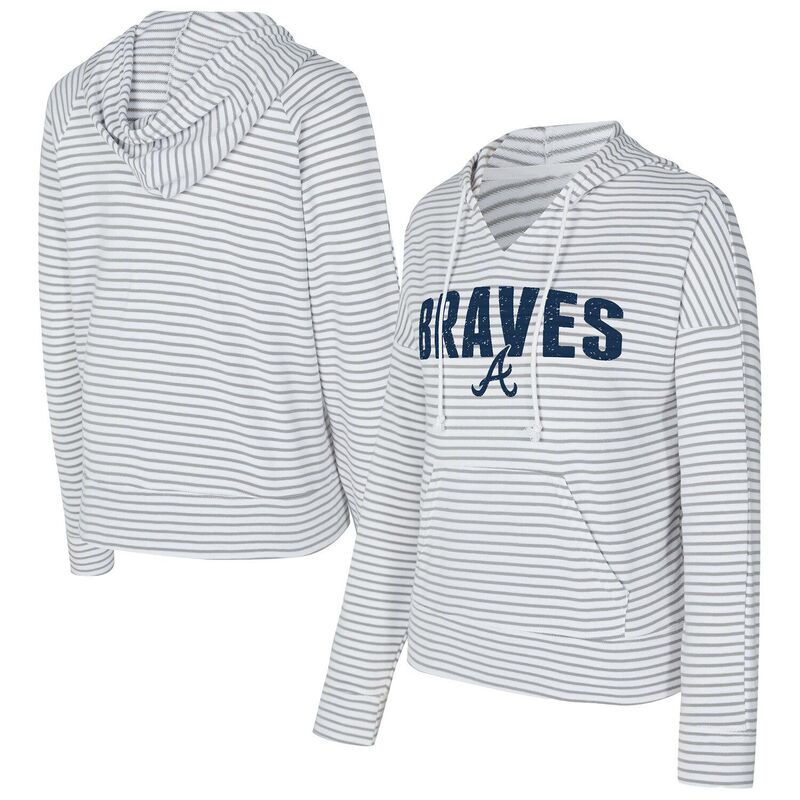 アンブランデッド レディース トップス プルオーバー Vのど首 パーカー Unbranded Women\u0027s Conceptsport White/Gray Atlanta Braves Liftoff Striped V-Neck Hoodie Brv White 白いこと