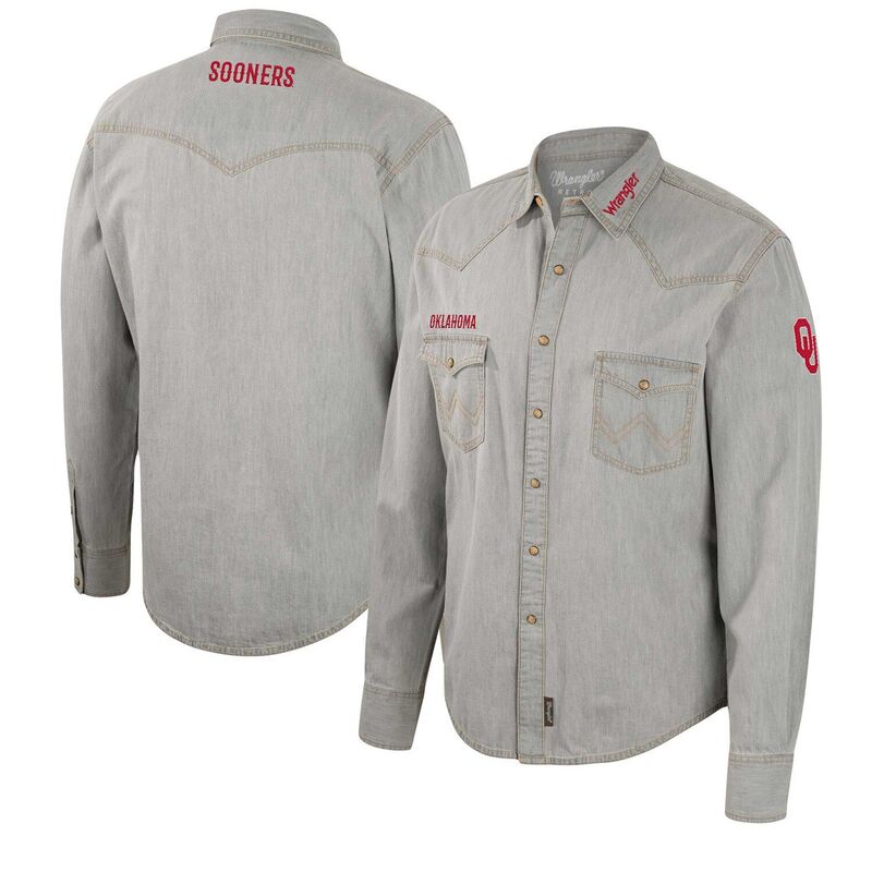 コロシアム メンズ トップス Tシャツ Men's Colosseum x Wrangler Gray Oklahoma Sooners Cowboy Cut Western Full-Snap Long Sleeve Shirt Okl Grey グレー