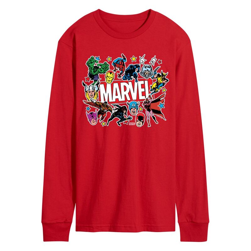 マーベル メンズ トップス Tシャツ グラフィック Men's Marvel Sticker Collage Long Sleeve Graphic Tee Red レッド