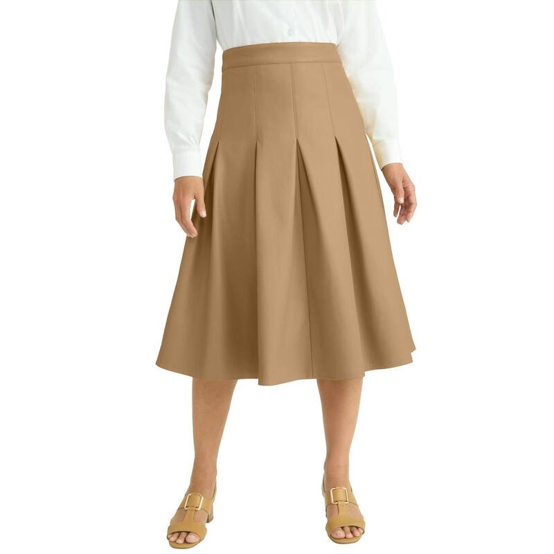 ジェシカロンドン レディース ボトムスカート プラスサイズ プリーツ ミディ レザー フェイクレザー Jessica London Women's Plusize Faux Leather Pleated Midi Skirt Soft Camel キャメル