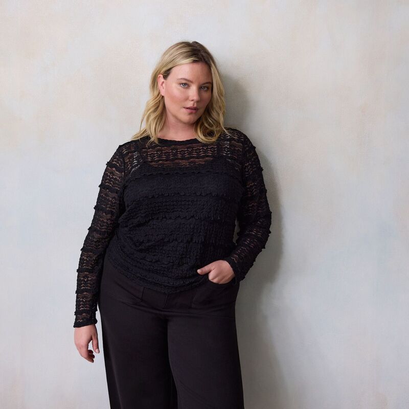 LC Lauren Conrad レディース トップス Tシャツ プラスサイズ レース Juniors' Plusize LC Lauren Conrad Long Sleeve Lace T-Shirt Black Ore ブラック 8,986円