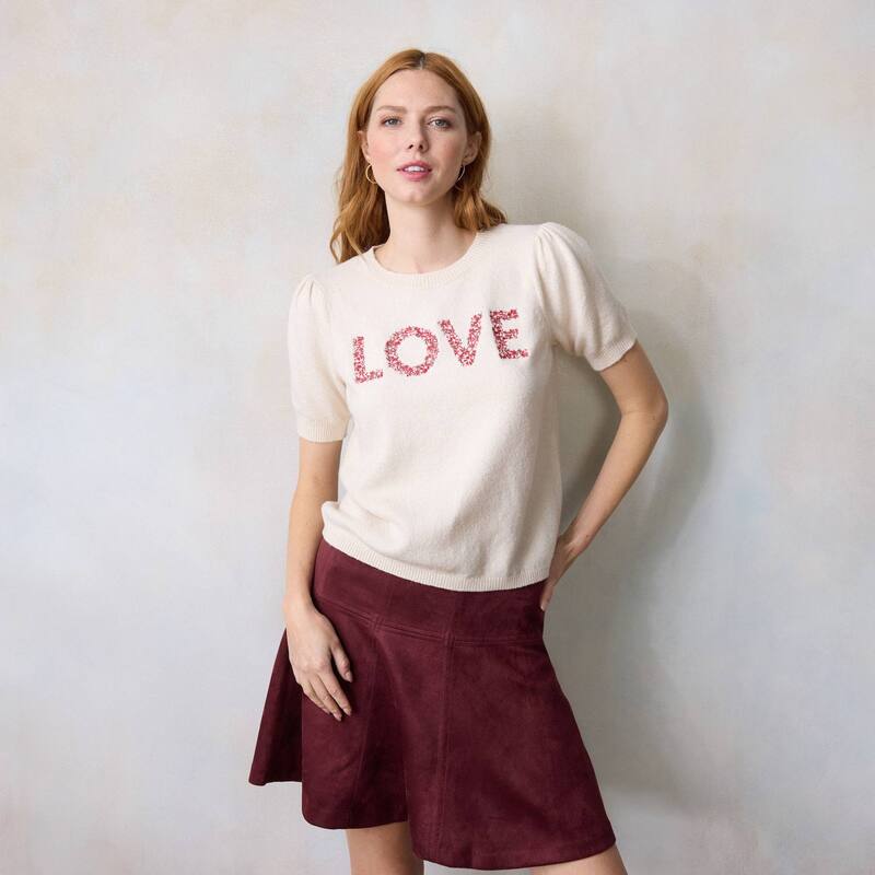 LC Lauren Conrad レディース アウター ニット・セーター Tシャツ Women's LC Lauren Conrad Short Sleeve Sweater Tee Ivory Floralove アイボリー