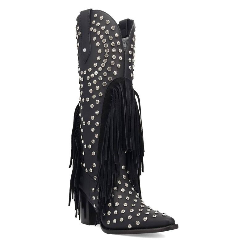 ディンゴ レディース シューズ ブーツ・レインブーツ レザー フリンジ ヒール Dingo Show Pony Women's Leather Fringe Heeled Boots Black ブラック｜ReVida 店