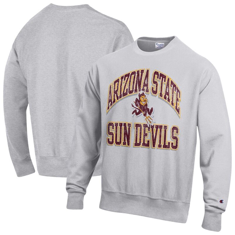 チャンピオン メンズ トップス Tシャツ クルーネック スウェット ロゴ Men's Champion Gray Arizona State Sun Devils Distressed Arch Over Logo Reverse Weave Crew Neck Sweatshirt Asu Grey グレー｜ReVida 店