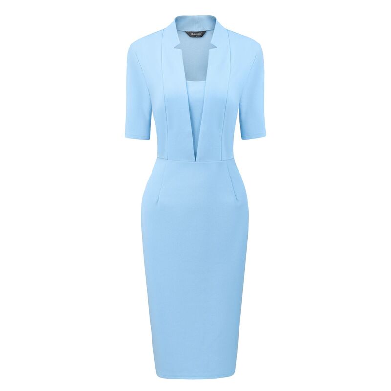 アレグラ ケー レディース トップス 衣装 Vのど首 midi ALLEGRA K Sheath Dress for Women\u0027s V Neck Short Sleeve Work Office Bodycon Midi Dressesky Blue 青色 ワンピース-レディースファッション