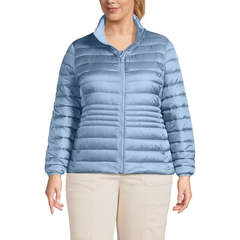 ランズエンド レディース アウター ジャケット・ブルゾン プラスサイズ ダウン Plusize Lands' End Wanderweight Packable Down Jacket Cornflower Shine