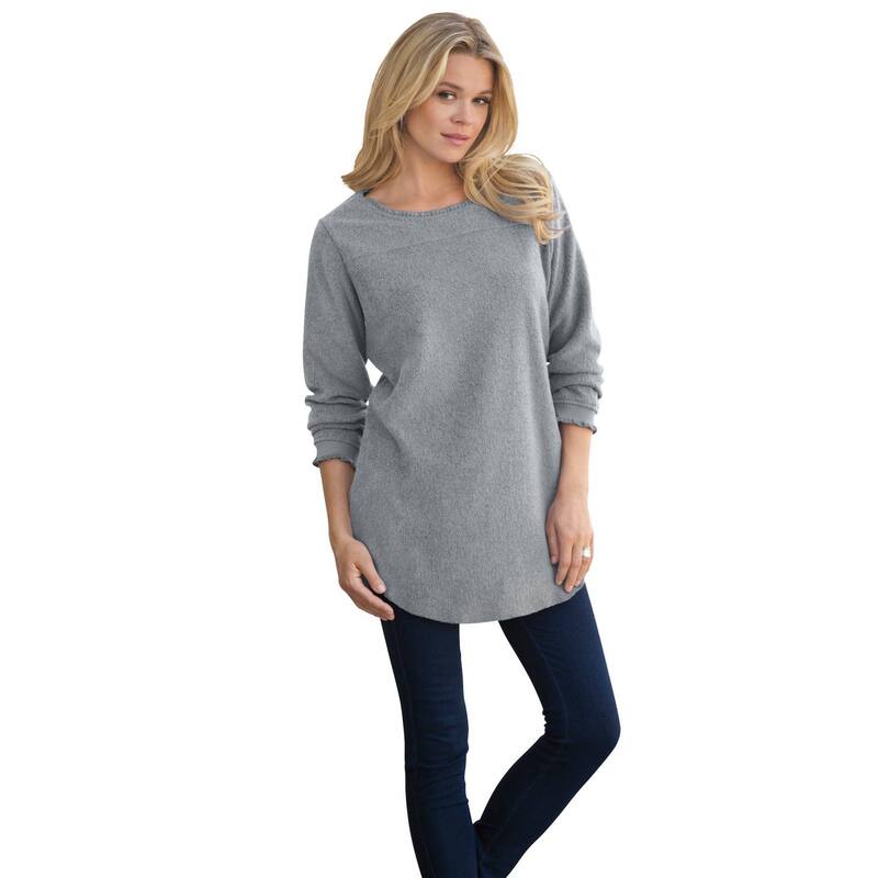ロアマンズ レディース トップス Tシャツ プラスサイズ フリース Roaman's Women's Plusize Sherpa Fleece Tunic Gunmetal ガンメタル