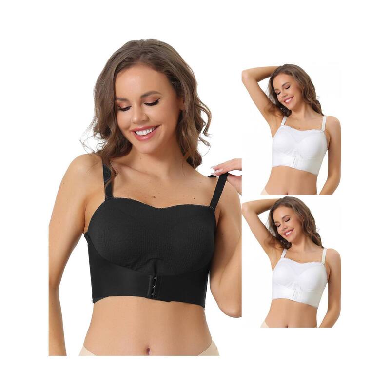 アレグラ ケー レディース アンダーウェア ブラジャー ストラップレス ALLEGRA K 3 Packs Women's Wirefree Brastrapless Breathable Push-up Support Bralette For Wedding Dress White Black ホワイト