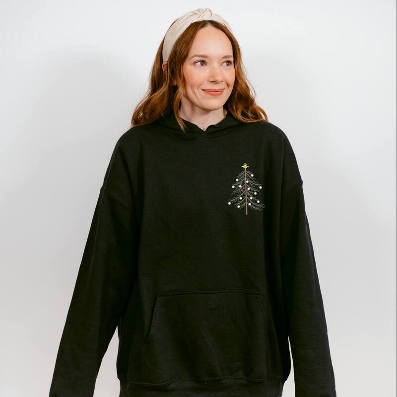 Simply Sage Market レディース トップス Tシャツ 刺繍 パーカー グラフィック Simply Sage Market Embroidered Christmas Tree Outline - Women's Graphic Hoodie Midnight