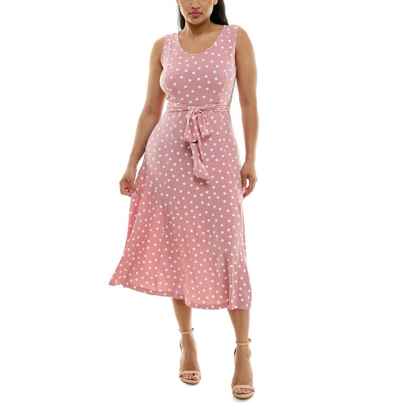 ニナレオナルド レディース トップス ワンピース プリント ミディ ノースリーブ Women's Nina Leonard Belted Sleeveless Print Midi Dress Dusty Rose