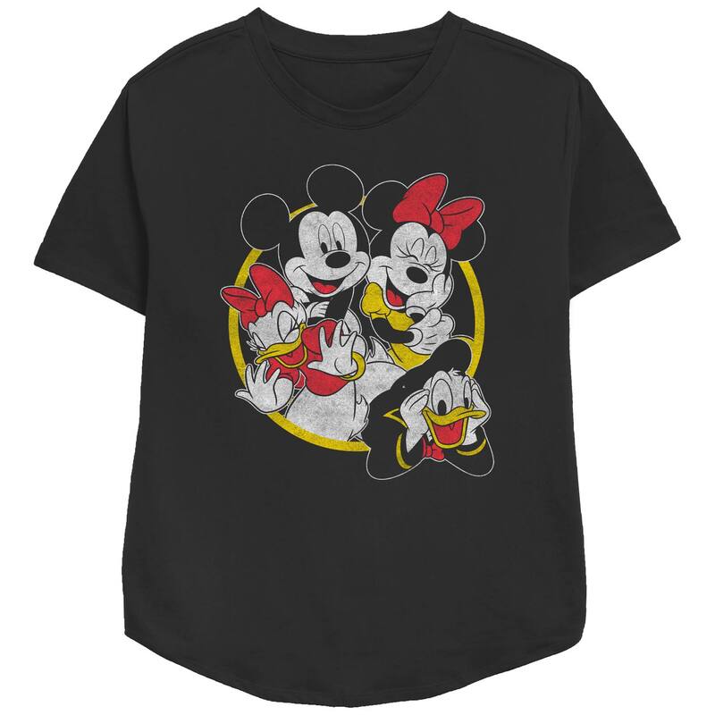 ディズニー レディース トップス Tシャツ リラックスフィット グラフィック Disney's Mickey Mouse & Friends Women's Yellow And Red Relaxed Fit Graphic Tee Black ブラック