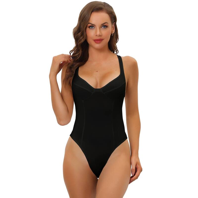 アレグラ ケー レディース トップス シャツ Vネック ジャンプスーツ ALLEGRA K Women's Deep V Neck Tummy Control Fulleotard Jumpsuits Black ブラック