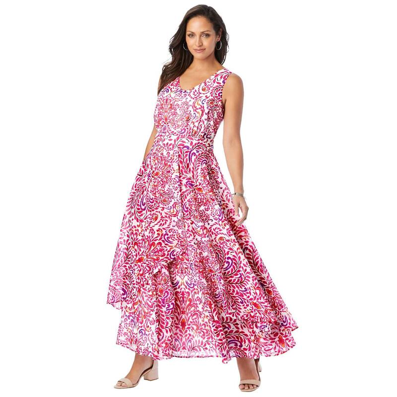 ジェシカロンドン レディース トップス ワンピース ジョーゼット プラスサイズ マキシ Jessica London Women's Plusize Georgette Flyaway Maxi Dress Pink Burst Painted ピンク