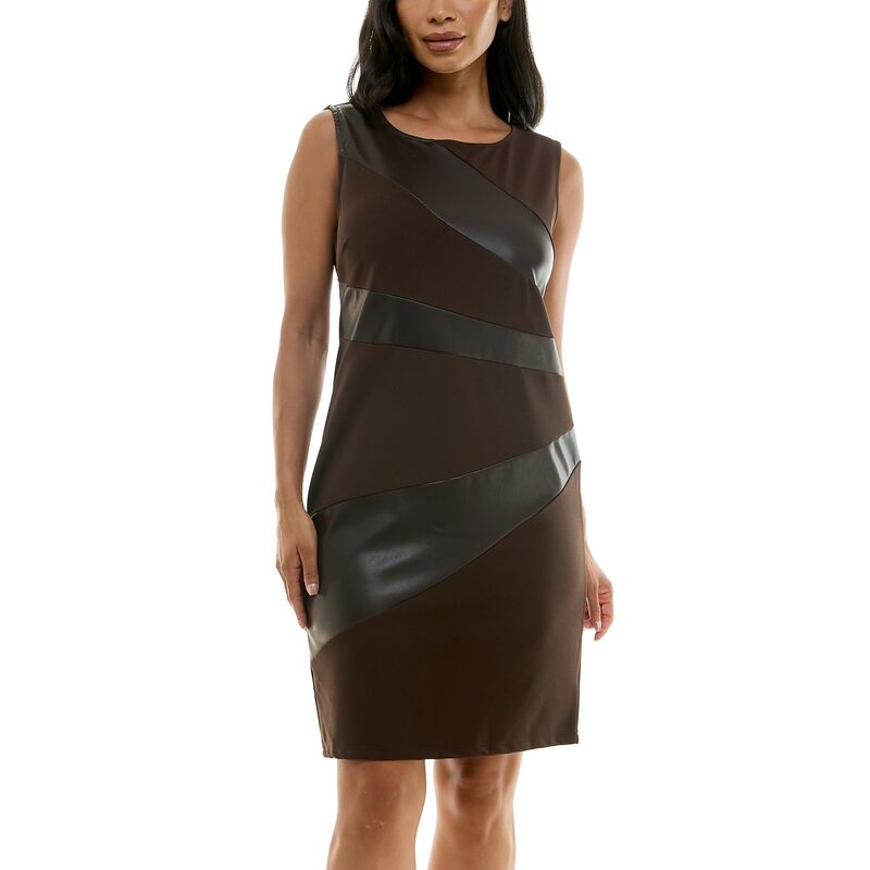 ニナレオナルド レディース トップス ワンピース レザー Women's Nina Leonard Pleather Panel Dress Coffee Bean コーヒー