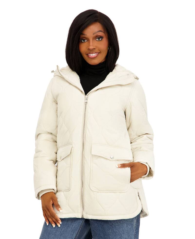 マッデンガール レディース アウター 上衣・上衣 キルティング Juniors\u0027 madden girl Quilted Faux Fur Lined Hooded Padding Jacket Ecru エクリュ