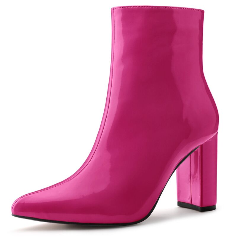 アレグラ ケー レディース シューズ ブーツ・レインブーツ アンクル ヒール ALLEGRA K Women's Chunky Heel Pointed Toe Zipper Ankle Boots Hot Pink ピンク|ReVida 店