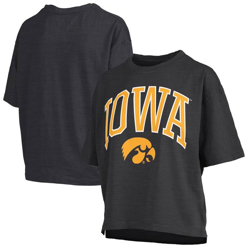 プレスボックス レディース トップス Tシャツ ロゴ Women's Pressbox Black Iowa Hawkeyes Nelson Arch Over Logo Waist Length Oversized Slub T-Shirt Iwa Black ブラック
