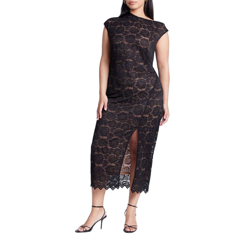 エロクイ レディース トップス ワンピース プラスサイズ ミディ レース ELOQUII Women's Plusize Lace Fitted Midi Dress Black Onyx ブラック