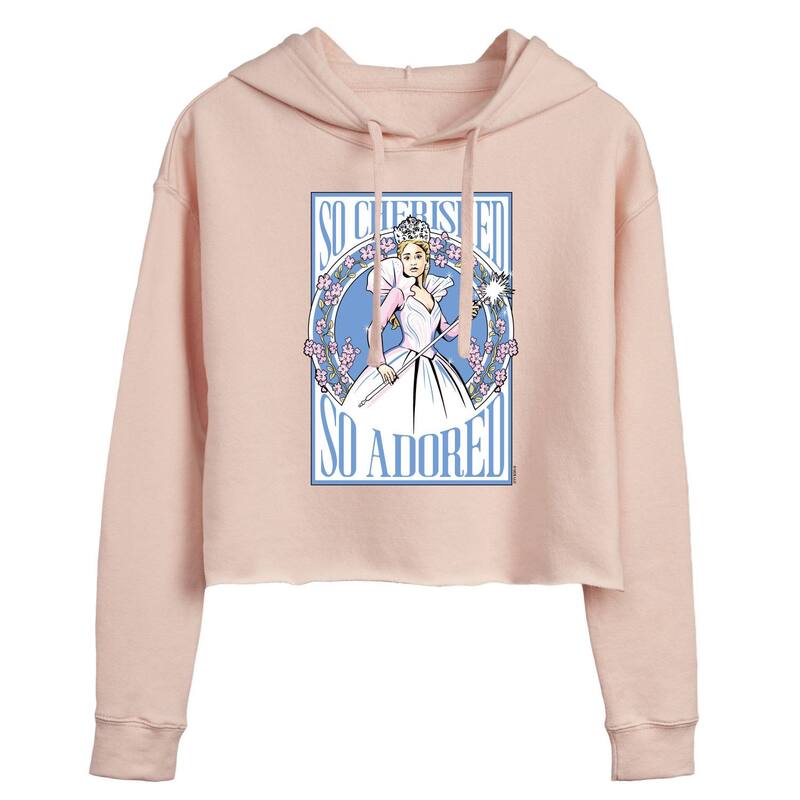 アニメ人となり レディース トップス ティーシャツ クロップド パーカー Licensed Character Juniors\u0027 Wicked For Good Glinda So Cherished So Adored Cropped Hoodie Blush 毛はらい トップス-Tシャツ・カットソー