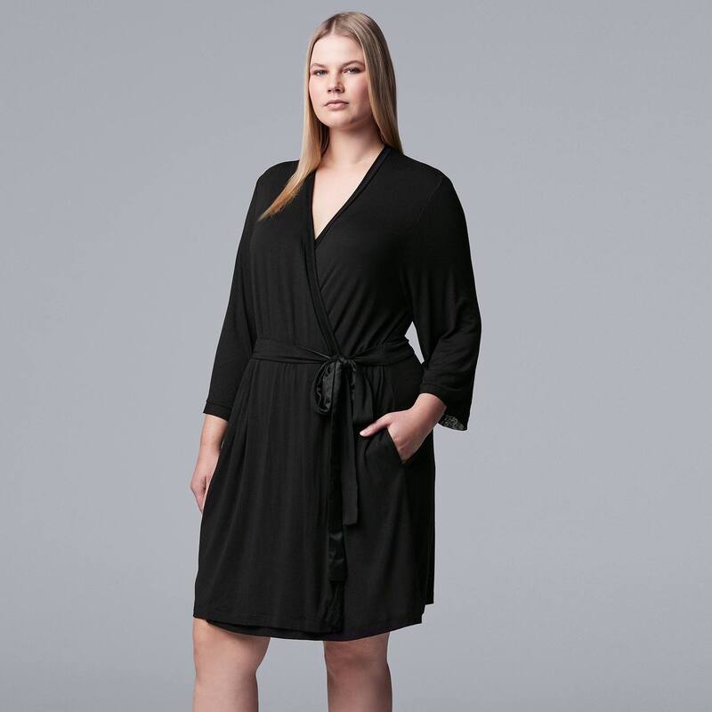 ヴェラウォン レディース アンダーウェア ナイトウェア プラスサイズ Plusize Simply Vera Wang Basic Luxury Wrap Robe Black Ore ブラック