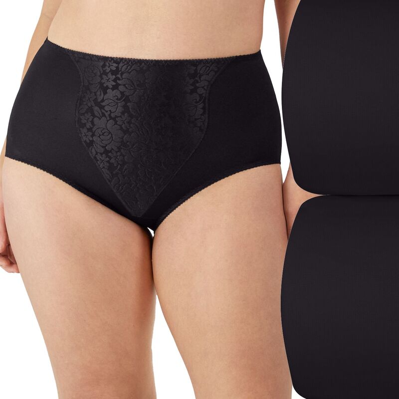 バリ レディース ボトムス カジュアルパンツ レース Bali 2-pack Double Support Light Control Shaping Brief Panty with Lace X372 Black ブラック