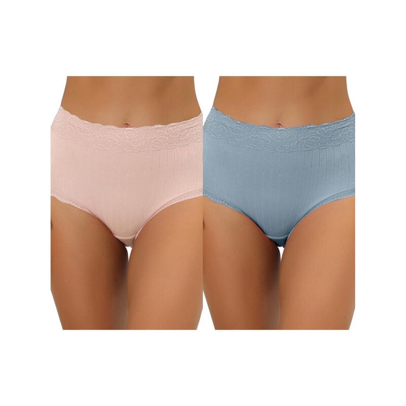 アレグラ ケー レディース アンダーウェア パンツ レーストリム ハイウエスト リブ レース ALLEGRA K 2 Packs Women's High Waist Underwear Tummy Control Comfortable Lace Trim Ribbed Panties Muti-color Beige Pink Light Blue ブルー
