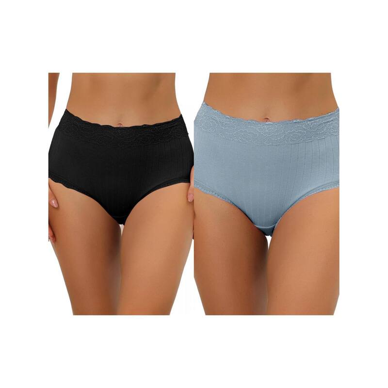 アレグラ ケー レディース アンダーウェア パンツ レーストリム ハイウエスト リブ レース ALLEGRA K 2 Packs Women's High Waist Underwear Tummy Control Comfortable Lace Trim Ribbed Panties Muti-color Black Light Blue ブラック 8,610円
