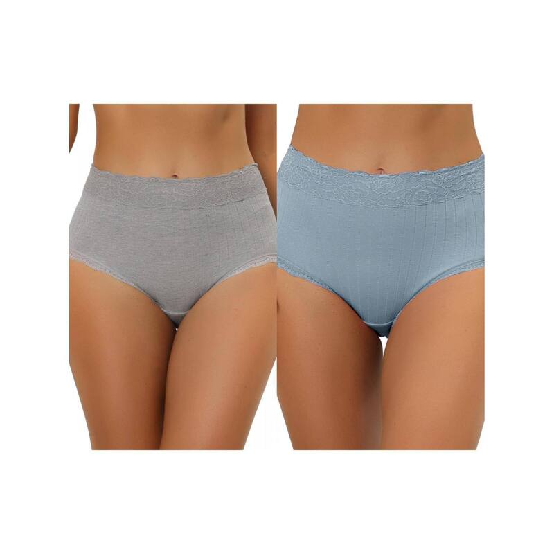 アレグラ ケー レディース アンダーウェア パンツ レーストリム ハイウエスト リブ レース ALLEGRA K 2 Packs Women's High Waist Underwear Tummy Control Comfortable Lace Trim Ribbed Panties Muti-color Gray Light Blue グレー