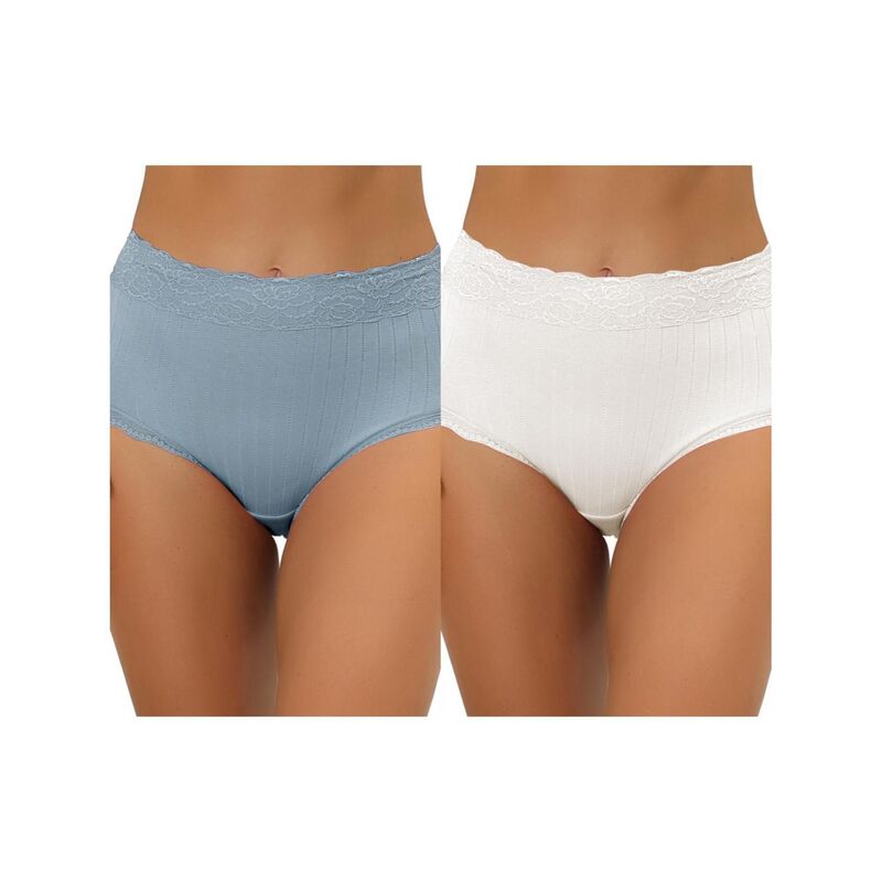 アレグラ ケー レディース アンダーウェア パンツ レーストリム ハイウエスト リブ レース ALLEGRA K 2 Packs Women's High Waist Underwear Tummy Control Comfortable Lace Trim Ribbed Panties Muti-color White Light Blue ホワイト