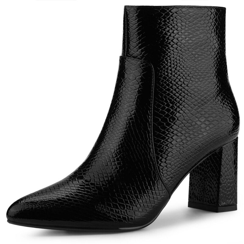 アレグラ ケー レディース シューズ ブーツ・レインブーツ プリント アンクル ヒール ALLEGRA K Women'snakeskin Print Boots Chunky Higheels Ankle Boots Black ブラック