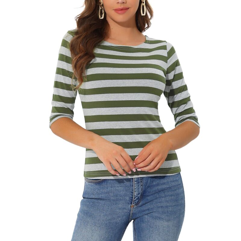 アレグラ ケー レディース トップス シャツ スリムフィット ALLEGRA K Women's Casual T-shirts Elbow Sleeveslim Fit Boat Neck Tops Army Green Grey グレー