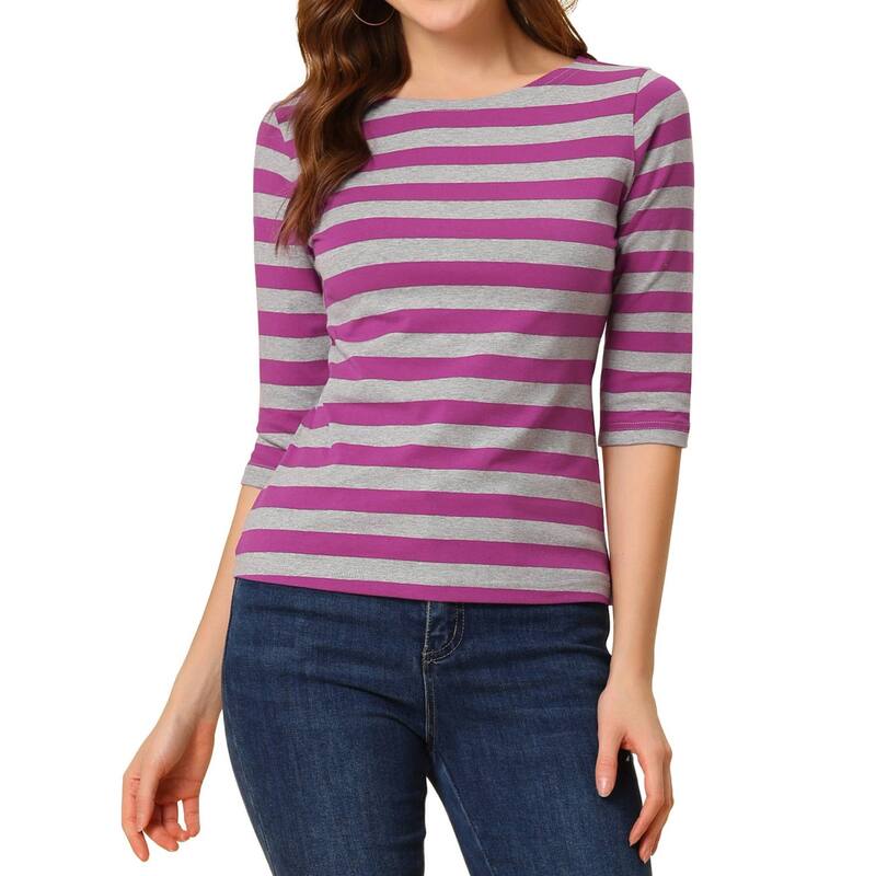 アレグラ ケー レディース トップス シャツ スリムフィット ALLEGRA K Women's Casual T-shirts Elbow Sleeveslim Fit Boat Neck Tops Rose Red レッド|ReVida 店